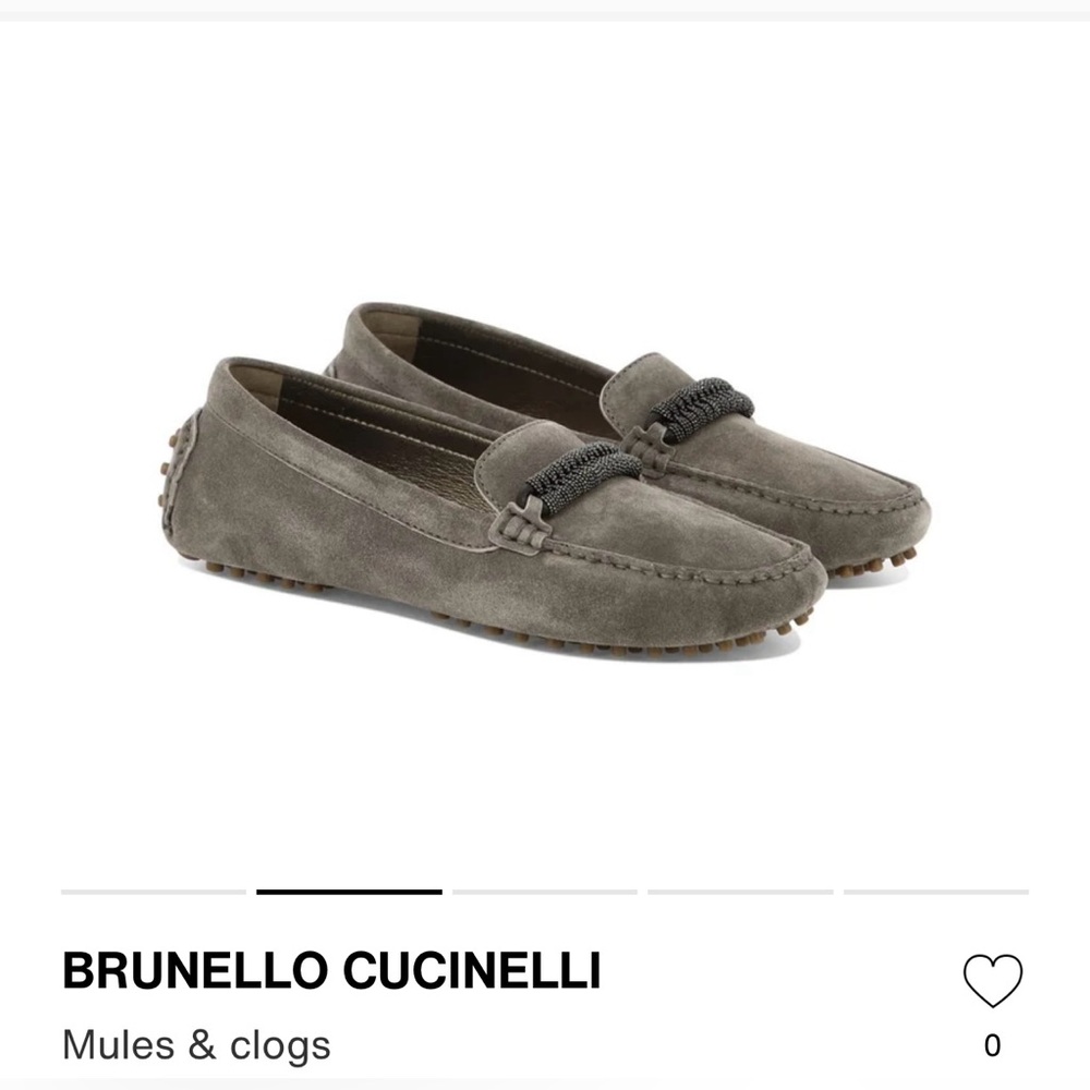 Brunello Cucinelli Grey Suede Loafers Size 38 New